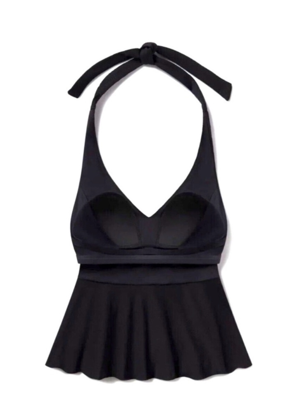 Spanx Black Halter Peplum Pique Full Bust Swim Top Size Medium